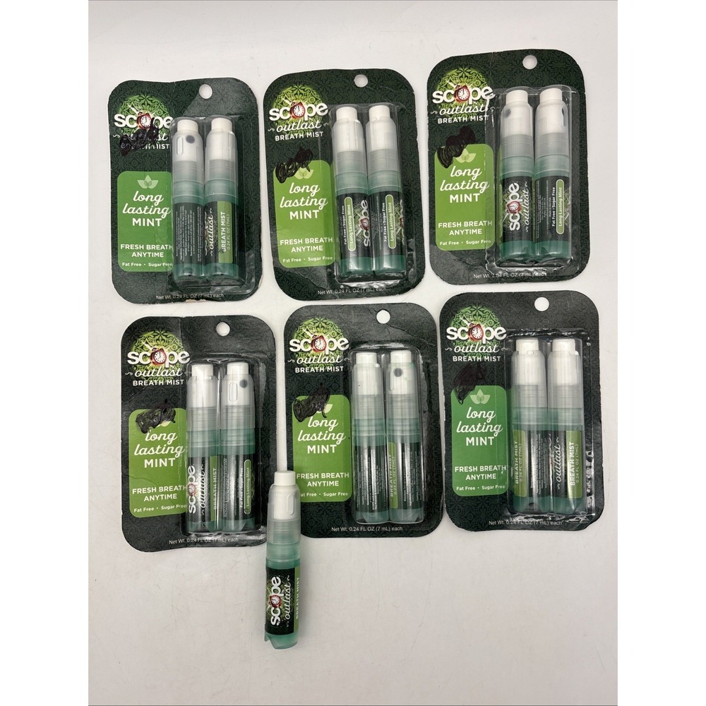 6- Scope Long Lasting Mint Breath Mist 0.24 fl oz 2 ct Pack New Sealed + 1. NEW